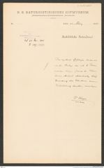 k.k. naturhistorisches Hofmuseum, Intendanzakten 1885-1896 (Hauer), Aktenzahl Z.207/1888, Seite 1